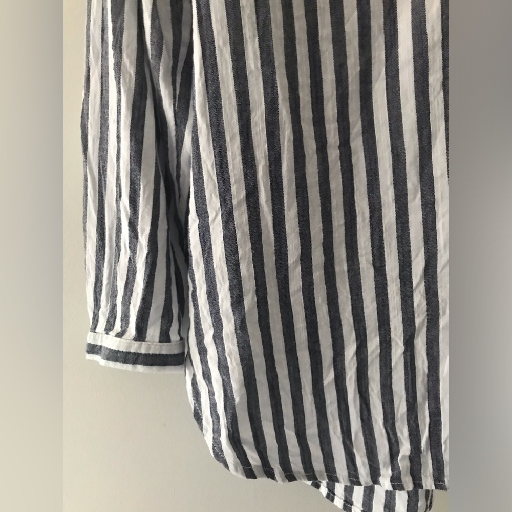 ⚡️SOLD OLD NAVY 3/4 Sleeve Stripe Pull Over Casual Fit Linen Shirt Size Medium - Picture 3 of 7